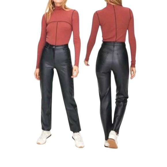 Aritzia Wilfred Melina vegan leather Black Pants Size 2 - Picture 1 of 15